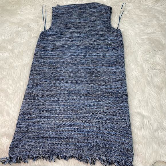 Anthropologie Holding Horses Woven Tweed Shift Dress Blue Size S W/ Fringe - Picture 5 of 7